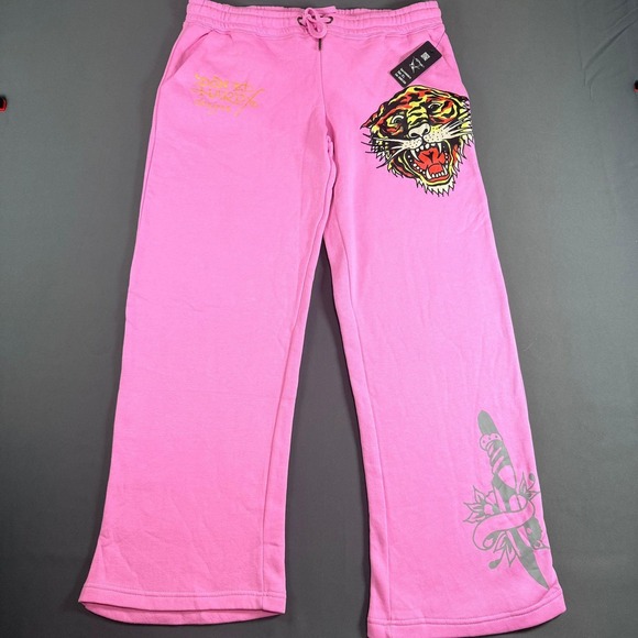 Ed Hardy Pants - Y2K Ed Hardy Wide-Leg Sweatpants EHW8200-24 Bubble Gum Pink XL Extra Large